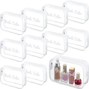 Amylove 10 Pcs Bride Cosmetic Bag Clear Makeup Bags Toiletry Makeup Travel Cosmetic Bag Clear PVC Bags for Wedding Party Bridesmaid Proposal Bridal Gift(White)