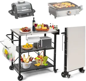 Annualing Portable Outdoor Grill Table,Folding BBQ Cart,Stainless Steel Grill Stand with Two Locking Casters,29×17in,for 17/22in Blackstone Griddle,Ninja Woodfire Stand,Pizza Oven table