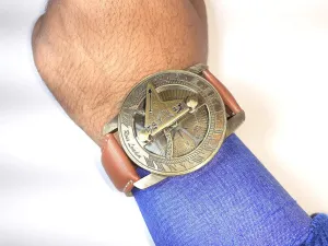 Antique Steampunk Wrist Sundial Compass with Leather Band Nautical Sundial Compass for Camping Hiking Handmade Magnetic Hand Wrist Brass Compass and Sundial.