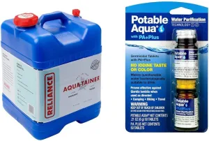 Aqua-Tainer 7 Gallon Rigid Water Container & Potable Aqua Water Purification Tablets with PA Plus