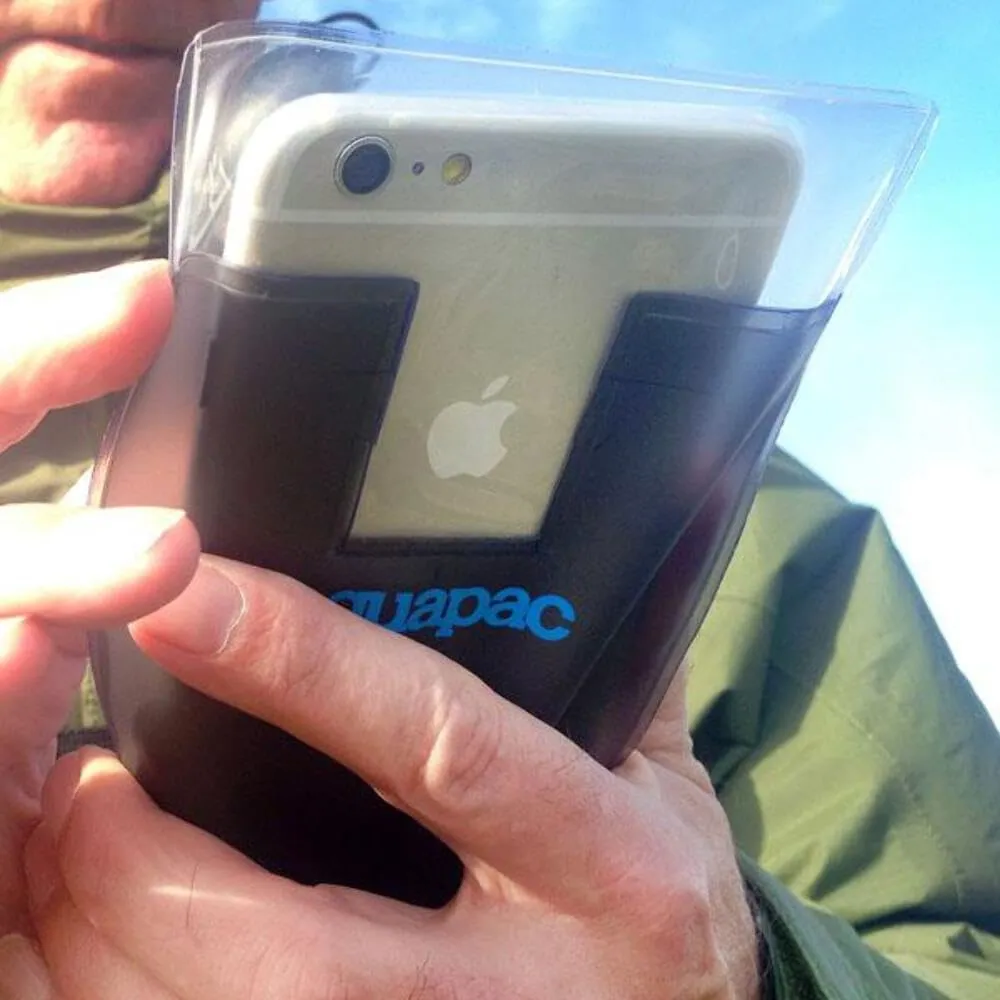 Aquapac Waterproof Phone Case, Medium, Grey, Lanyard, iPhone and Android, Made in The UK, Hiking, Mountain Biking, Running Accessory, Travel Essential, 5 Year Warranty. IPX8 Certified to 30 ft deep.