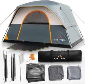 ArkTrek 6 Person Tents for Camping - Robust Family Camping Tent Cabin w Ground Sheet, Rainfly Cover, Powerport - Comfy Large Quick Setup Tent, Waterproof Pop up Camping Tent for Picnics Fishing Hiking