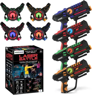 ArmoGear Laser Tag Guns with Vests Set of 4 - Multiplayer Outdoor Games for Kids and Adults - Kids Toys for Indoor/Outdoor Fun - Toy Guns for Boys and Girls - Family Game Set - Ideal Gift for Ages 8 