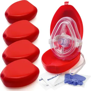ASA TECHMED 5 Pack Medical CPR Rescue Mask, Adult Child Pocket Resuscitator, in Red Hard Case with Wrist Strap, CPR mask w/O2 with Gloves - 6.5 x 4.8 x 1.6 inches