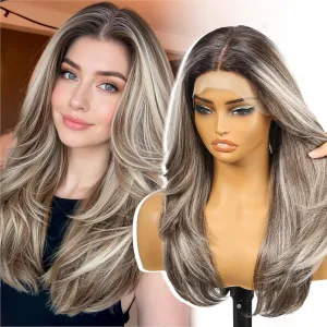 Ash Brown Synthetic Lace Front Wig,13X6 Long Straight Layered Glueless Wigs for Women Daily Use 24IN（#TTF4/606）