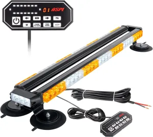 ASPL 31" 62 LED Strobe Light Bar with Remote Control Double Side Flashing Emergency Warning Flash Strobe Light with 28 Strong Magnets for Safety Construction Vehicles Tow Trucks Pickup (Amber/White)
