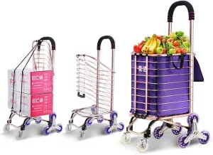 ATAAYFolding Shopping Cart Lightweight Stair Climbing Cart Grocery Utility Cart with Removable Waterproof Canvas Bag and Strong Aluminum Architecture Buying Food and Pulling Goods (D)