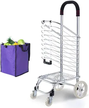ATAAYFolding Shopping Cart Lightweight Stair Climbing Cart Grocery Utility Cart with Removable Waterproof Canvas Bag and Strong Aluminum Architecture Buying Food and Pulling Goods (G)