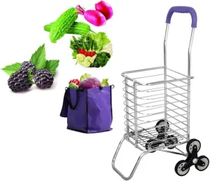 ATAAYFolding Shopping Cart Lightweight Stair Climbing Cart Grocery Utility Cart with Removable Waterproof Canvas Bag and Strong Aluminum Architecture Buying Food and Pulling Goods (J)