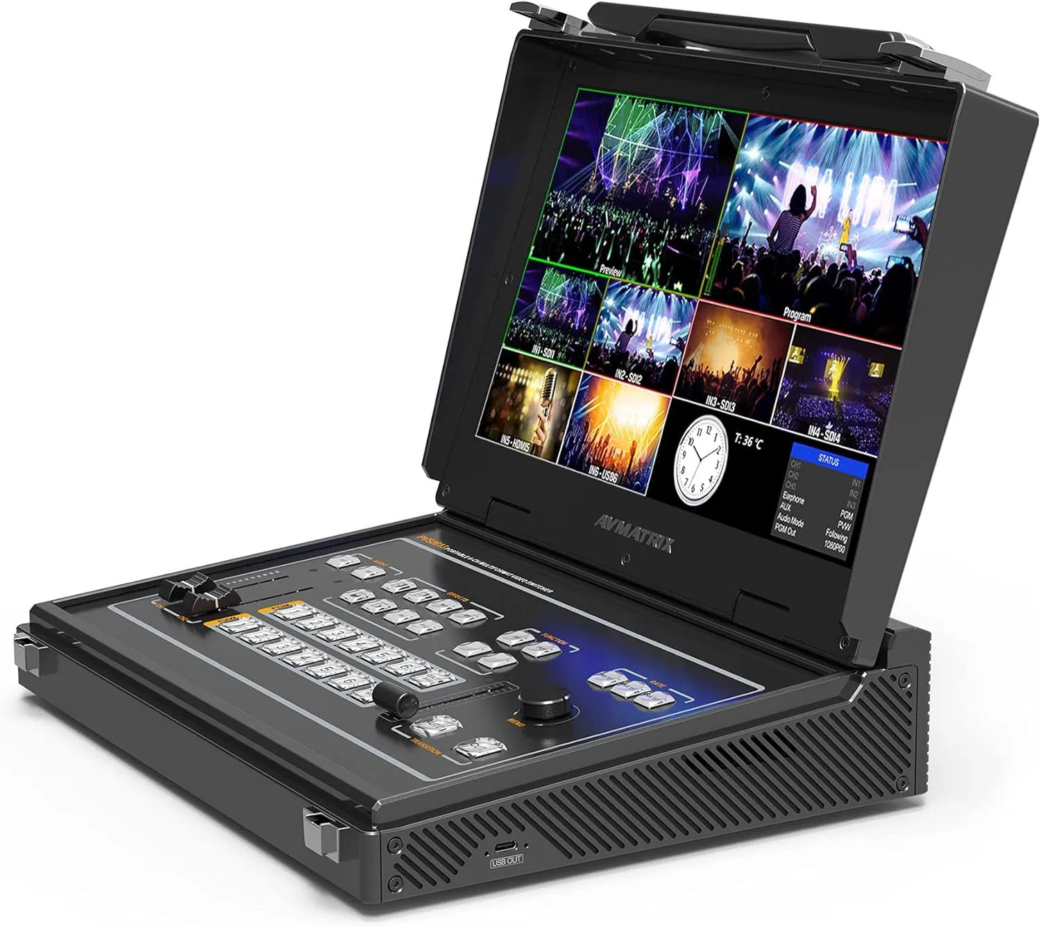 AVMATRIX PVS0613U Portable 6 Channel SDI/HDMI Multi-format Streaming Switcher; 13.3" FHD IPS LCD Monitor; Uncompressed Capture for Live Streaming, Comply with UVC & UAC