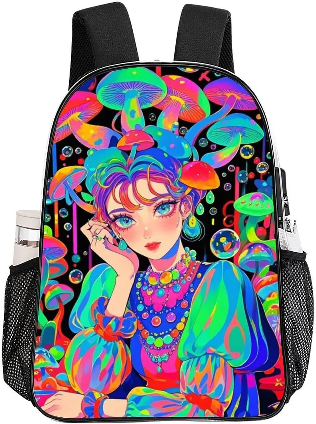 Backpack Anti-Theft Multipurpose Large Capacity Carry On Bag - Fantasy Gothic Women Mushroom Dazzling Art Camping Outdoor Backpack Transparent Bag
