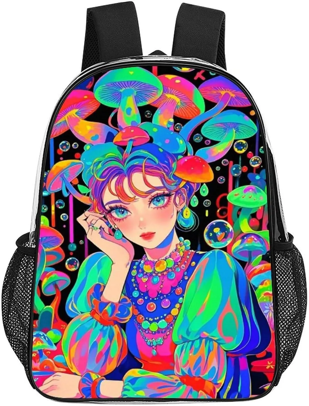 Backpack Anti-Theft Multipurpose Large Capacity Carry On Bag - Fantasy Gothic Women Mushroom Dazzling Art Camping Outdoor Backpack Transparent Bag