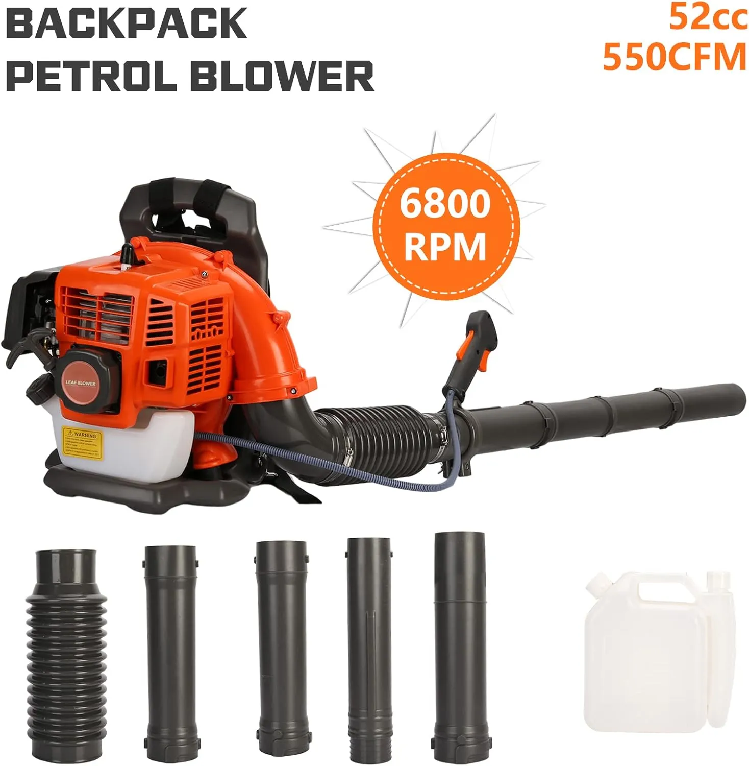 Backpack Gas Powered Leaf Blower, 52CC 550CFM 3HP 2 Stroke Grass Lawn Blower Air Cooling Gasoline Backpack Grass Blower with Air-Cooled, Snow Blower for Outdoor (550CFM 52CC)