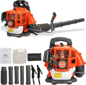 Backpack Gas Powered Leaf Blower, 52CC 550CFM 3HP 2 Stroke Grass Lawn Blower Air Cooling Gasoline Backpack Grass Blower with Air-Cooled, Snow Blower for Outdoor (550CFM 52CC)