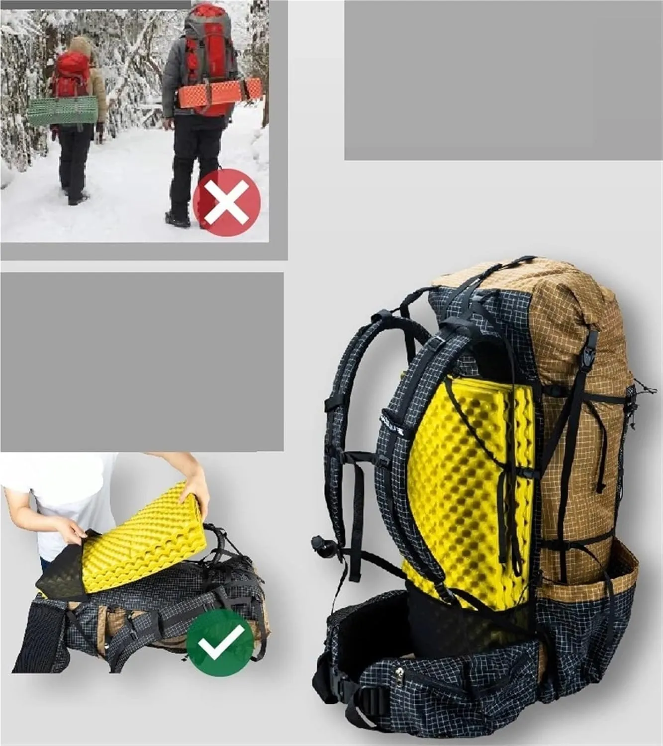 Backpack Pro Travel Camping Hiking Backpack Outdoor Ultralight Frameless Packs(Black)