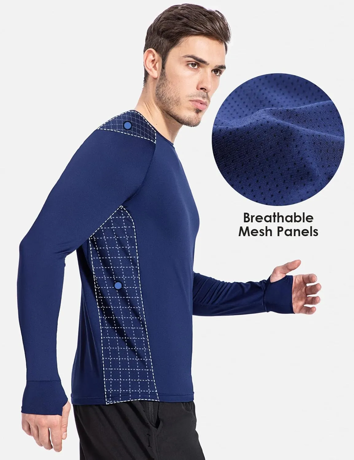 baleaf Men's Long Sleeve Running Shirts with Thumbholes Quick Dry Athletic Shirt Workout Training Top