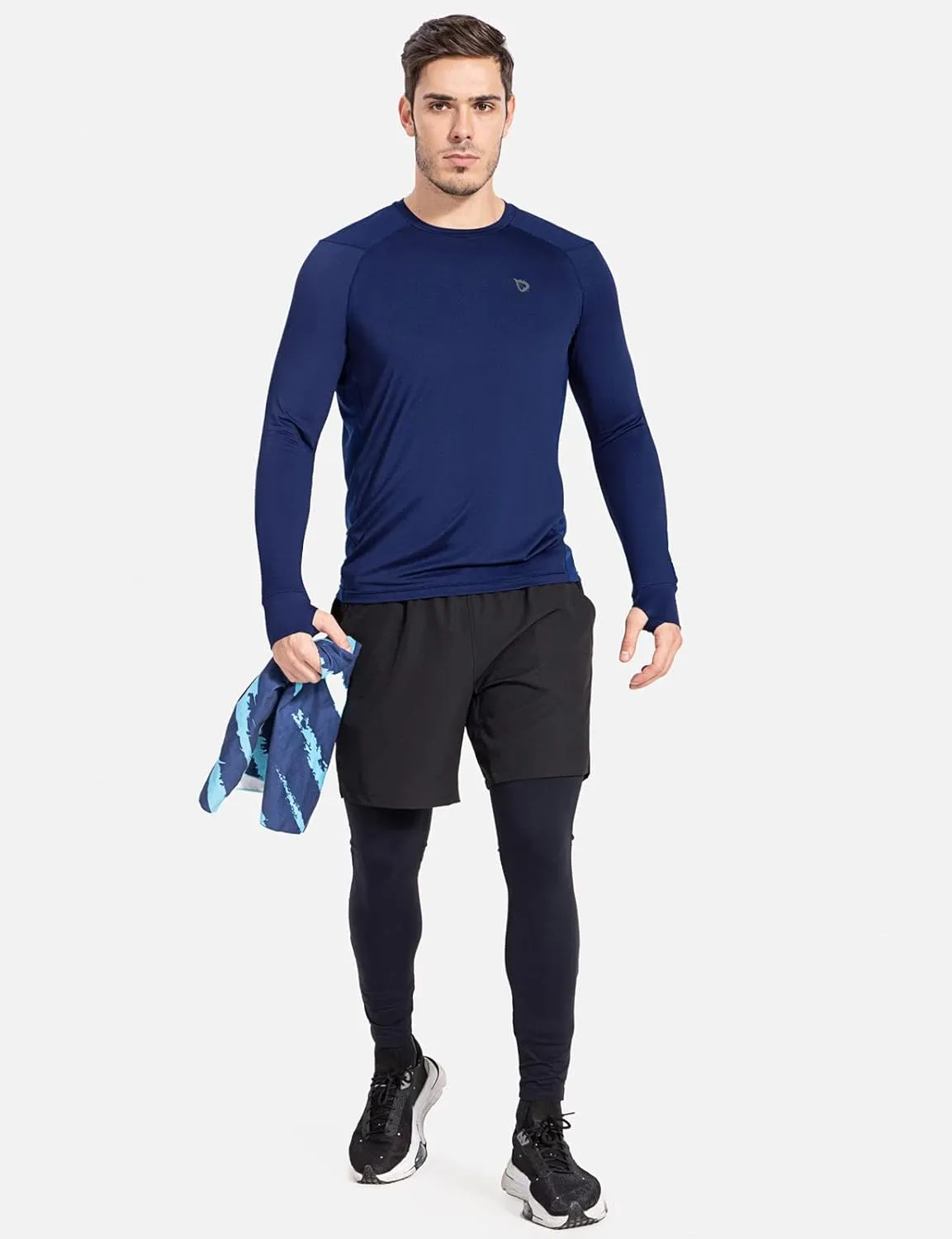 baleaf Men's Long Sleeve Running Shirts with Thumbholes Quick Dry Athletic Shirt Workout Training Top