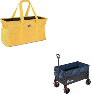 BALEINE Extra Large Utility Tote Bag with Wire Frame(22"×12"×10")   150 L Collapsible Wagon Cart Foladable (Black  Blue)