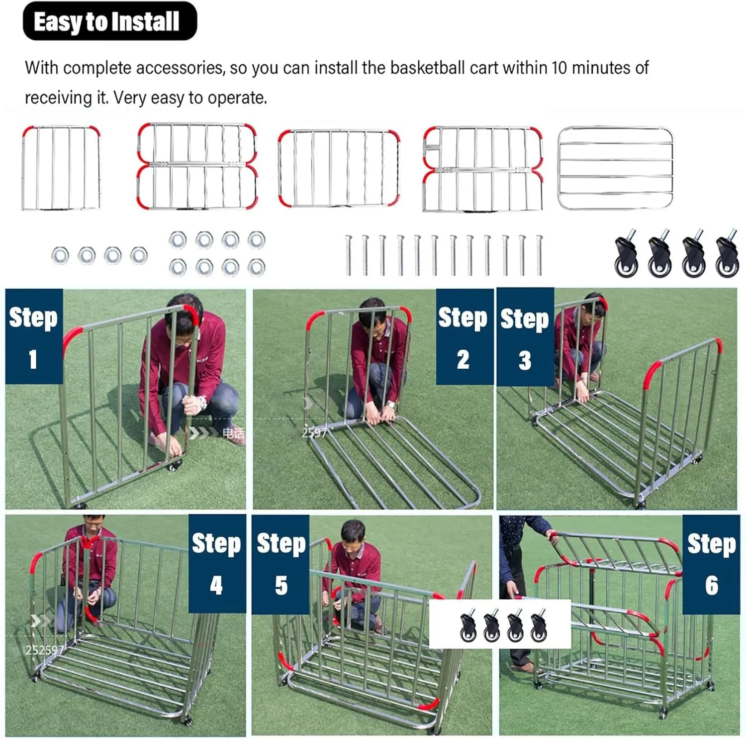 Ball Rack Ball Basket Ball Trolley Rolling Ball Trolley with Wheels, Metal Basketball Storage Bin Rack for Organising Footballs, Volleyball, Tennis Balls,100x70x80cm/39.4x27.6x31.5in