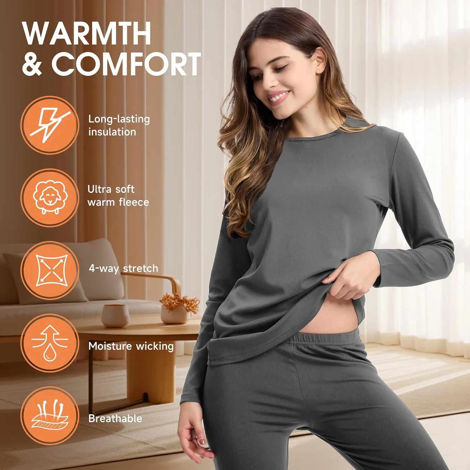 BAMBOO COOL Thermal Underwear for Women Base Layer Womens Thermal Top and Bottom Set