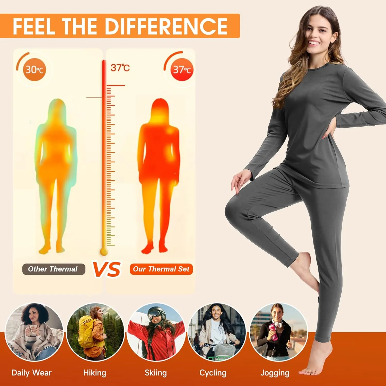 BAMBOO COOL Thermal Underwear for Women Base Layer Womens Thermal Top and Bottom Set