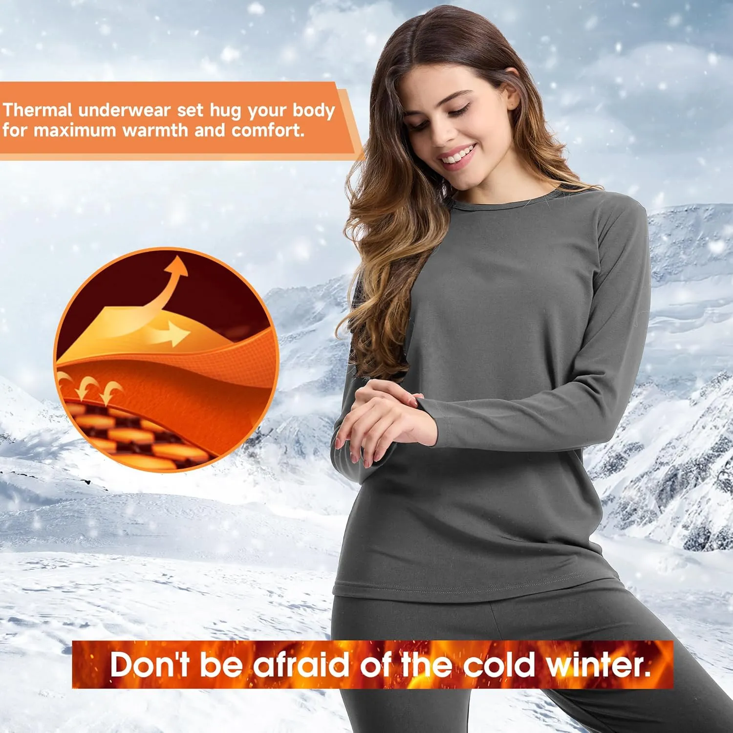 BAMBOO COOL Thermal Underwear for Women Base Layer Womens Thermal Top and Bottom Set