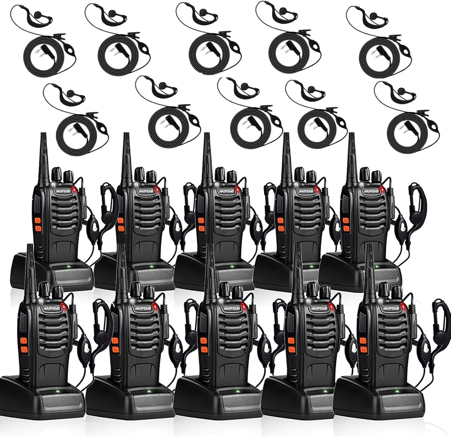 BAOFENG BF-888S Walkie Talkies for Adults Long Range Two Way Radios with Headphones 16 Channels Rechargeable Handheld 2 Way Radio with Flashlight Li-ion Battery and Charger (Pack of 10)