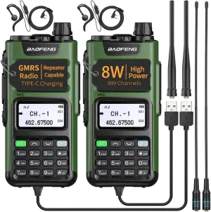 BAOFENG GM-15 Pro GMRS Handheld Radio 8W Long Range Walkie Talkie NOAA Weather Receiver and Scan Rechargeable GMRS Repeater Capable Two Way Radio with USB-C Charger Full Kit,2Pack