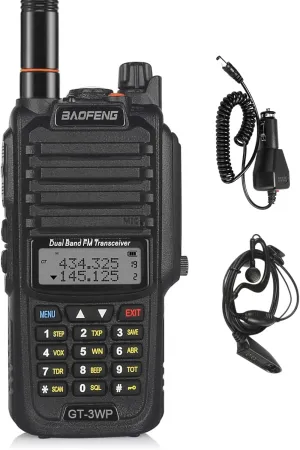 BAOFENG GT-3WP IP67 Dual Band Two-Way Radio, 144-148MHz 420-450MHz, Waterproof Dustproof Walkie Talkie Transceiver, Black 1 Pack