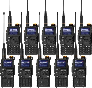 BAOFENG K5plus Radio 10 Pack, 10W Tri Band Ham Radio Handheld Long Range Rechargeable Walkie Talkie for Adult, NOAA Weather Receiver Outdoor (with USB-C Charger, Headset)