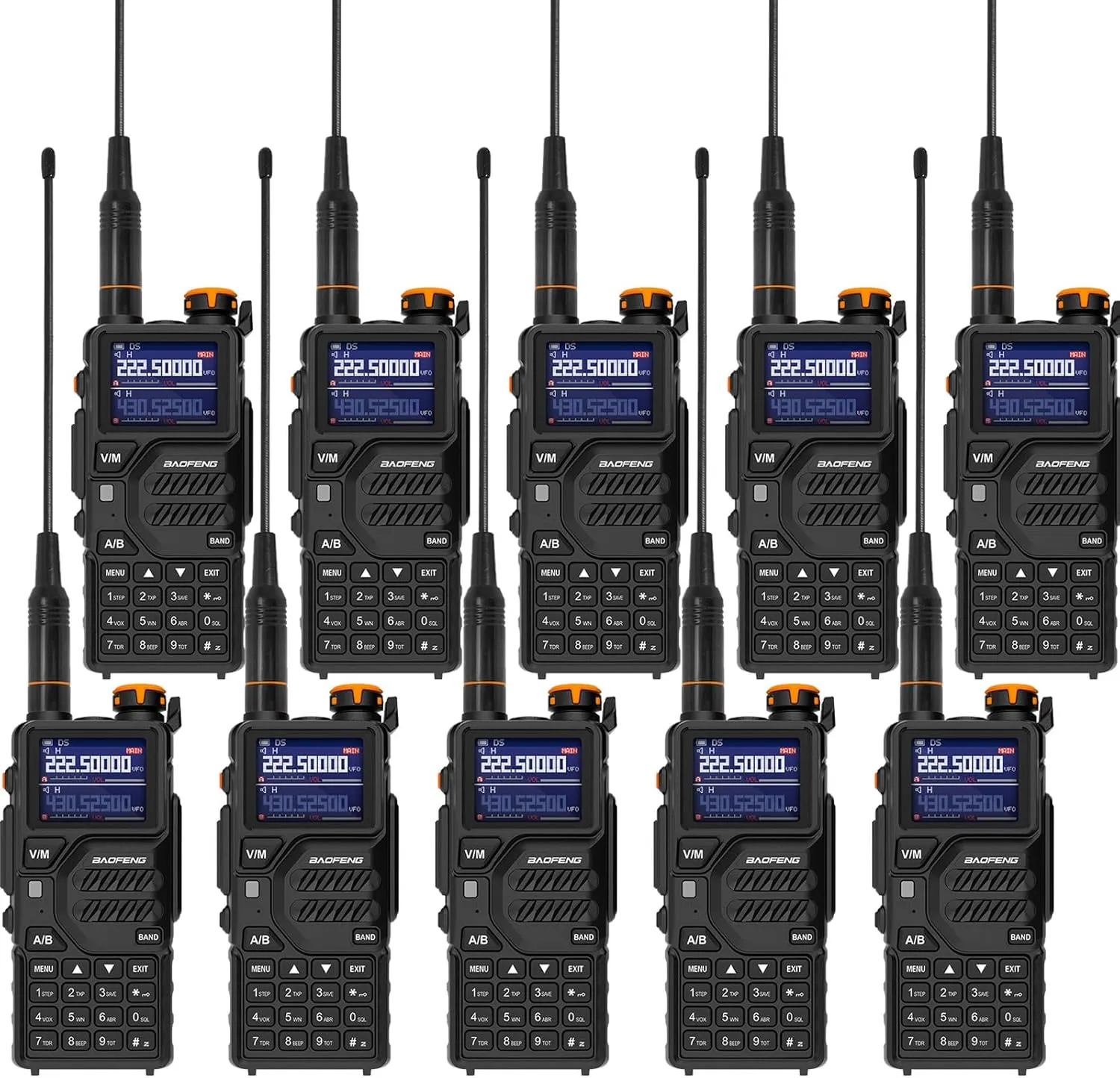 BAOFENG K5plus Radio 10 Pack, 10W Tri Band Ham Radio Handheld Long Range Rechargeable Walkie Talkie for Adult, NOAA Weather Receiver Outdoor (with USB-C Charger, Headset)