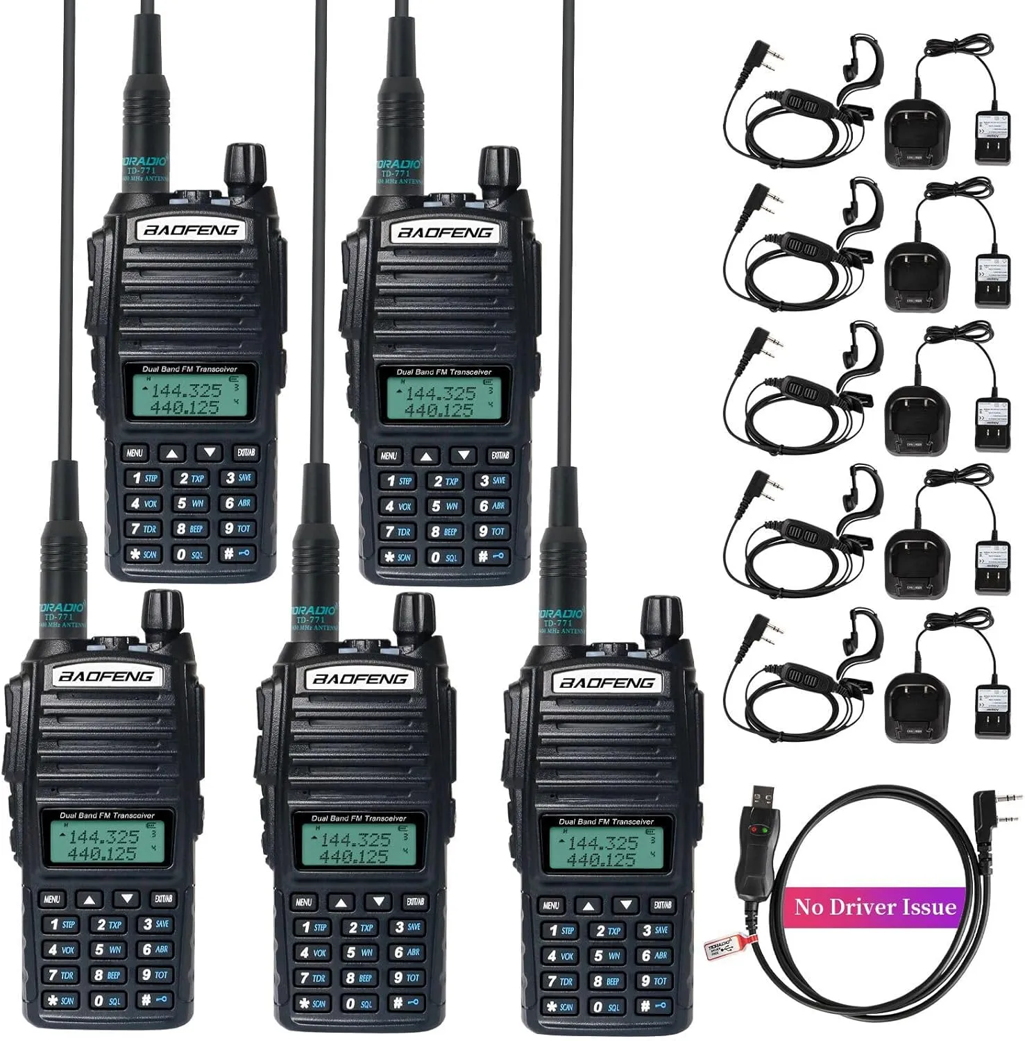 BaoFeng Radio BaoFeng UV-82 Ham Radio 144-148/420-450Mhz 2 Way Radio with FTDI Programming Cable Long Range Dual Band Two-Way Radio Walkie Talkie (5 Pack-Black)