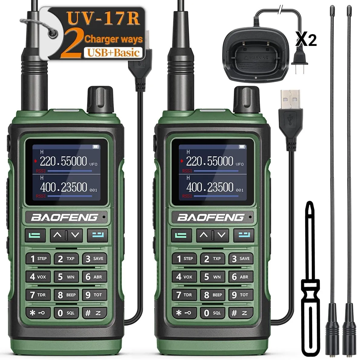 BAOFENG UV-17R Ham Radio Upgrade of baofeng UV-5R Long Range Two Way Radio Dual Band Walkie Talkie for Adults 2 Way Radio with 999 Channels USB Charger Earpiece Flashlight Battery(2 Pack)