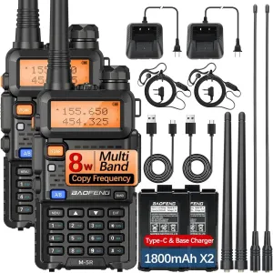 BAOFENG UV-5R 8W New Ver. Ham Radio Long Range UV5R Handheld Ham Radios Walkie Talkies M-5R Two Way Radio USB-C Charger Multi Band Copy Frequency,2 Pack