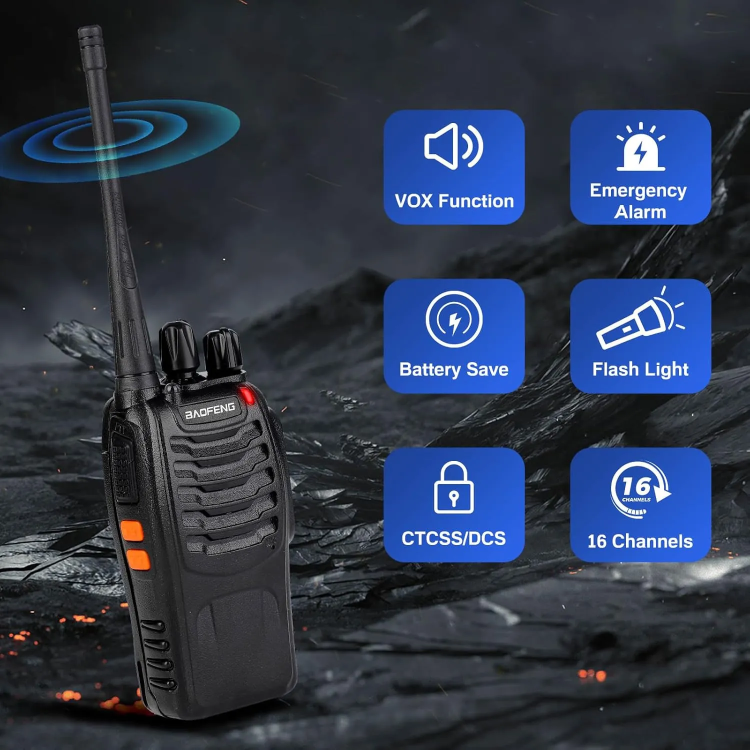 Baofeng Walkie Talkies 888S Rechargeable Long Range with Earpieces for Adults, 16 Channel Professional Radio Handheld Two Way Radios Li-ion Battery and Charger Included (10pack with 10earpiece)
