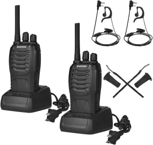BAOFENG Walkie Talkies Long Range for Adults Kids Two Way Radios with Earpieces,16 Channel UHF, Rechargeable Handheld 2-Way Radios with Flashlight （2 Pack）, black, 88A