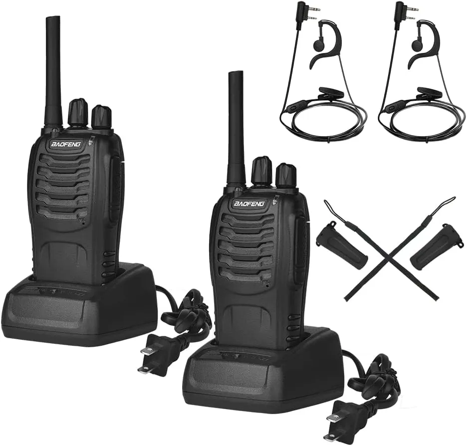 BAOFENG Walkie Talkies Long Range for Adults Kids Two Way Radios with Earpieces,16 Channel UHF, Rechargeable Handheld 2-Way Radios with Flashlight （2 Pack）, black, 88A