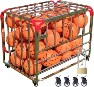 Basketball Storage Cage with Lockable Lid, Large Capacity Garage Basketball Storage Cart, Heavy Duty Soccer Equipment Organizer,School Sports Balls Organize