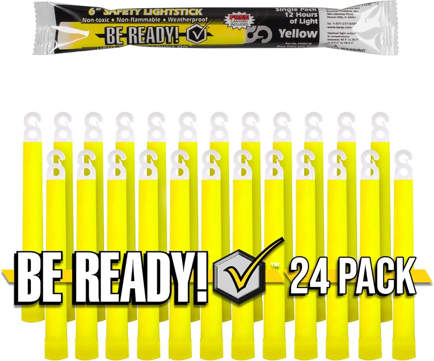 Be Ready - Industrial 12 Hour Illumination Emergency Safety Chemical Light Glow Sticks 24 Pack