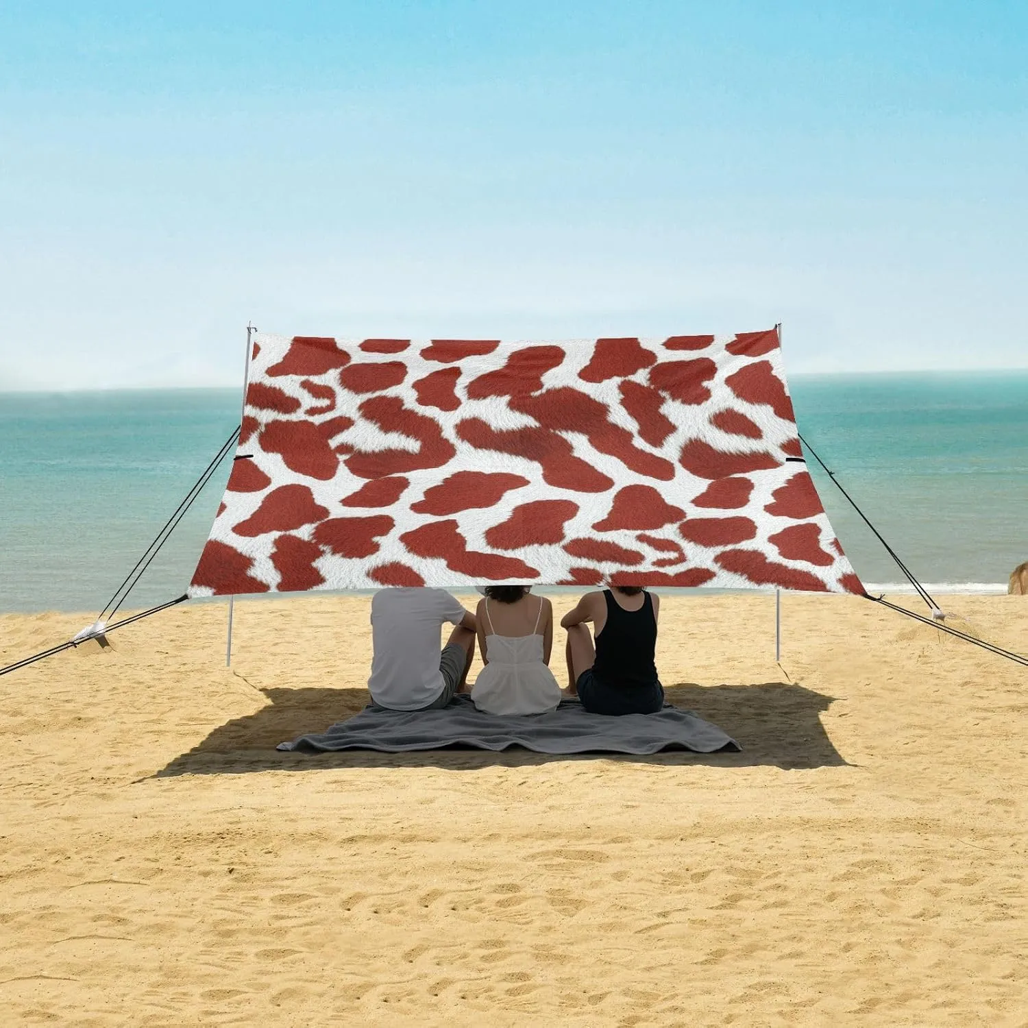 Beach Tent Canopy Cow Brown Spots Outdoor Sun Shade Patio 9.2 × 10.5 FT Funny Sand Camping Sun Shelter Windproof with Poles Sand Anchor