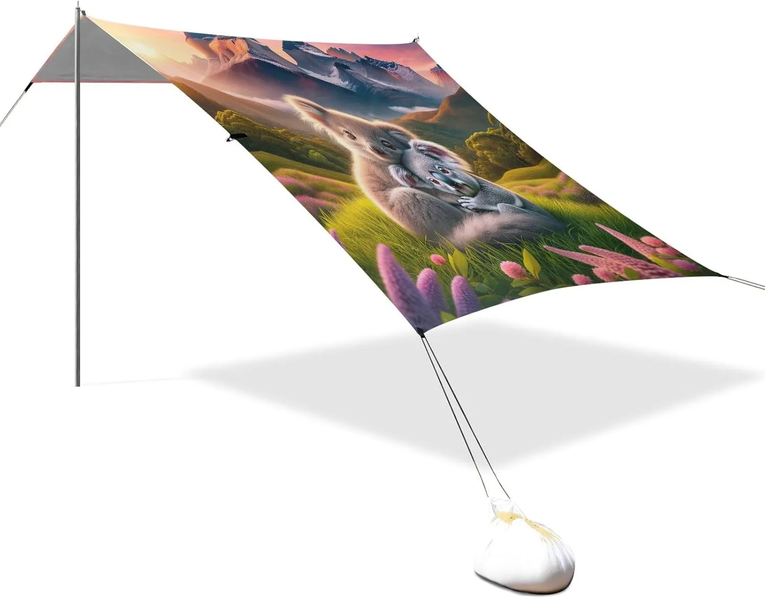 Beach Tent Canopy Outdoor Sun Shade Patio 9.2 × 10.5 FT for Adults Camping Sun Shelter Yard Koalas Mountain Sunset Cuddle Shelters with Anchor Poles Easy up