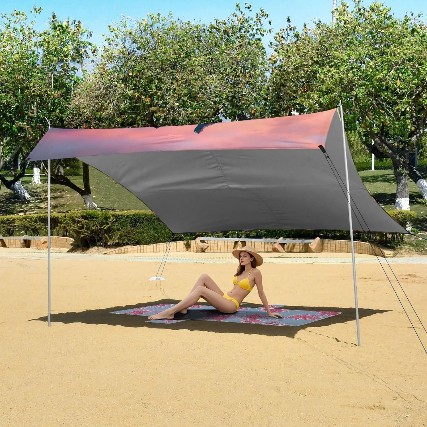 Beach Tent Canopy Outdoor Sun Shade Patio 9.2 × 10.5 FT for Adults Camping Sun Shelter Yard Koalas Mountain Sunset Cuddle Shelters with Anchor Poles Easy up