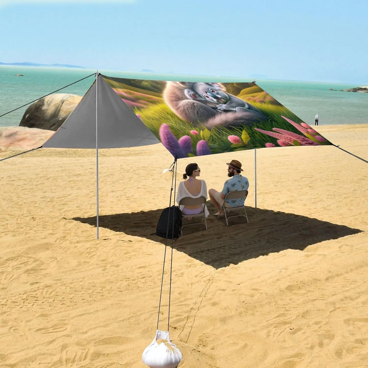 Beach Tent Canopy Outdoor Sun Shade Patio 9.2 × 10.5 FT for Adults Camping Sun Shelter Yard Koalas Mountain Sunset Cuddle Shelters with Anchor Poles Easy up