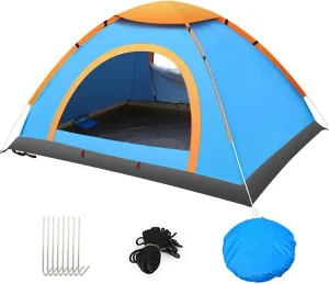 Beach Tent, Pop Up Tents for Double/3 to 4 Person Automatic Opening Double Layer Tent,Rainproof and Sunproof Portable Beach Camping Tent,Green,3 to4 People (Blue 2 to3 People)