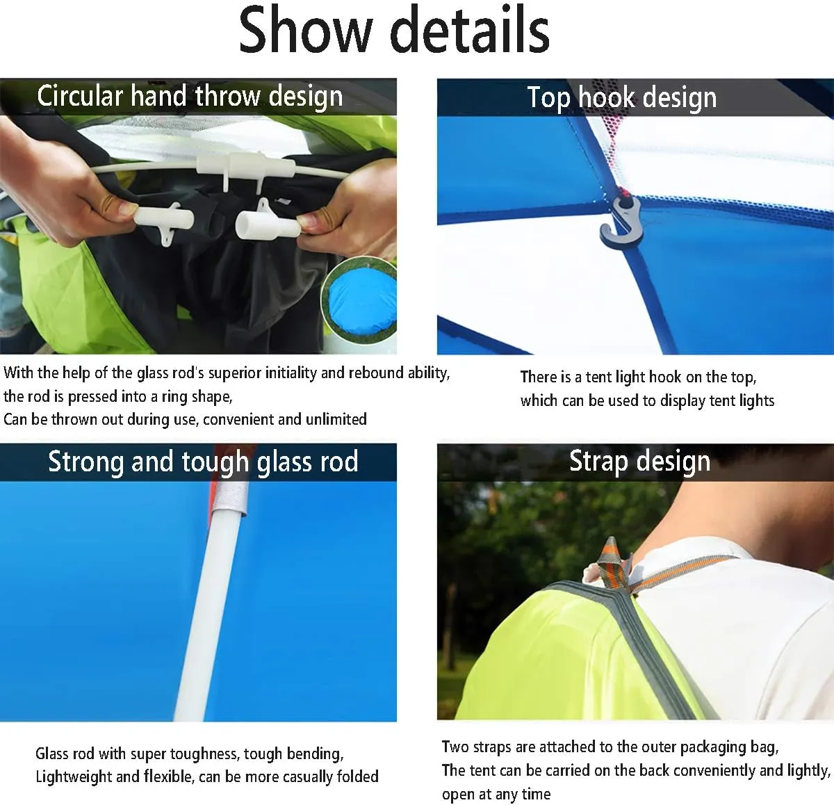 Beach Tent, Pop Up Tents for Double/3 to 4 Person Automatic Opening Double Layer Tent,Rainproof and Sunproof Portable Beach Camping Tent,Green,3 to4 People (Blue 2 to3 People)
