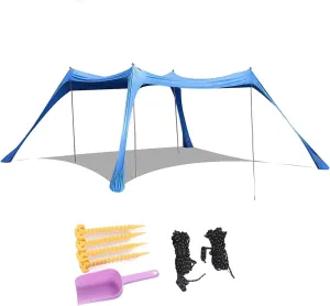 Beach Tent Sun Shelter, Windproof 4 Poles Beach Canopy for Camping (210 * 200 * 150CM)