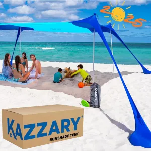 Beach Tent UPF50  Sun Shade Canopy with Sandbags, 4 Stability Poles, Ground Pegs, Flying Disc Sand Shovel, Lightweight Sunshade Shelter, 7ft Tall for Outdoor Trips, Camping and Sports