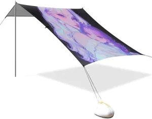 Beautiful Girls Black Foldable Beach Tent UPF50  Protection Easy Setup Portable Sun Shelter with Sandbags & Sand Shovel for Family Trips, Picnics & Camping