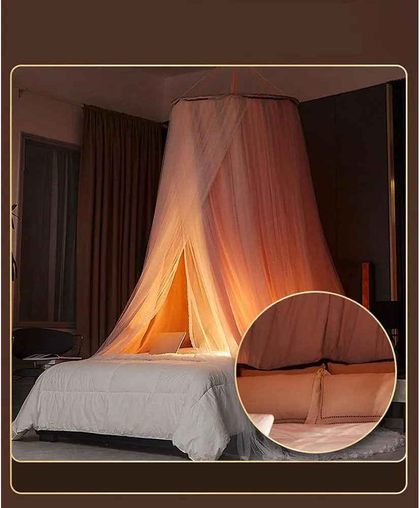 Bed Canopy for Girls & Adults, Round Dome Lace Princess Canopies Netting, Elegant Double Layer Bed Canopy Drapes for Decoration, Playing,Reading,Sleepping (Pink)