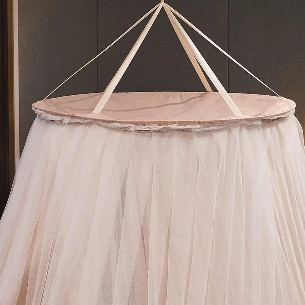 Bed Canopy for Girls & Adults, Round Dome Lace Princess Canopies Netting, Elegant Double Layer Bed Canopy Drapes for Decoration, Playing,Reading,Sleepping (Pink)